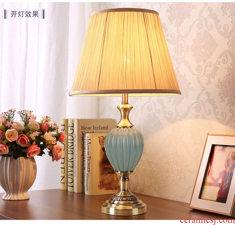 American bedroom ceramic desk lamp bedside lamp contracted creative remote warm light sweet romance marriage room sitting room adornment