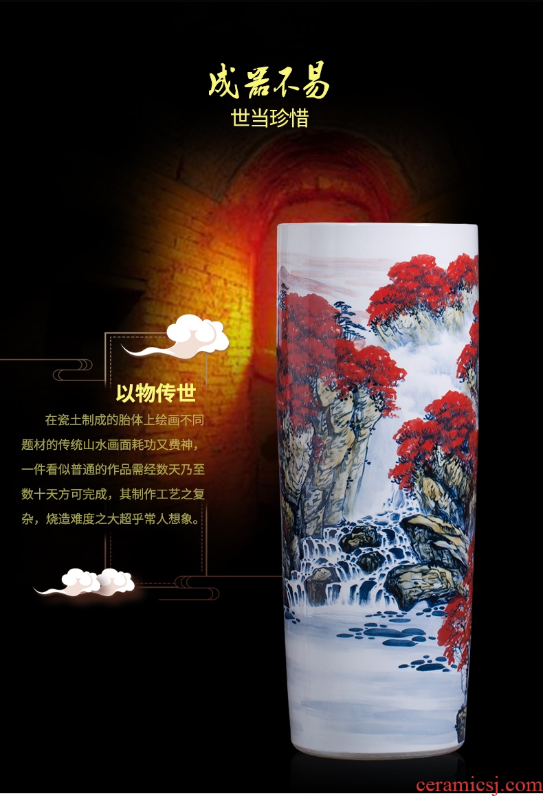Jingdezhen ceramic vase hand-painted high quiver landing big sitting room adornment furnishing articles word calligraphy and painting scroll cylinder to receive