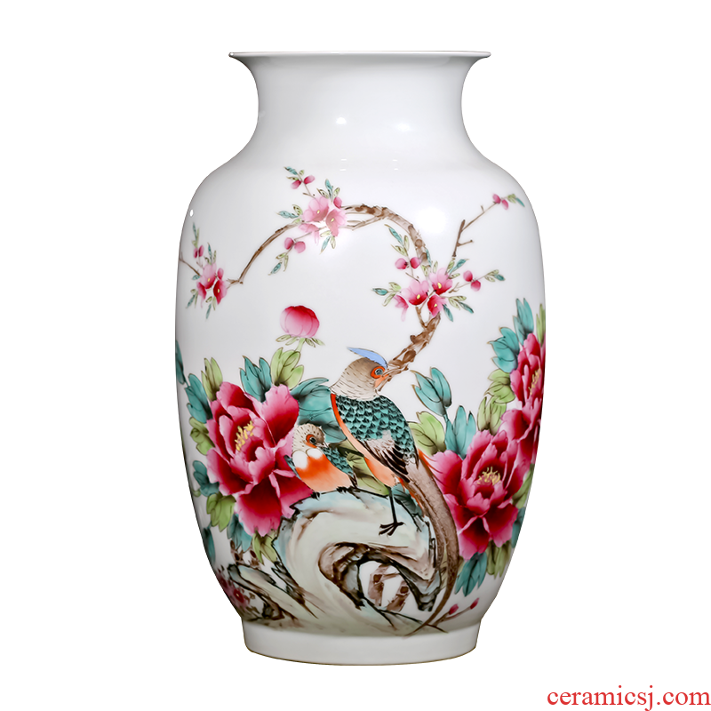 Famous master of jingdezhen ceramics hand-painted pastel peony vases, flower arranging new Chinese style household adornment sitting room