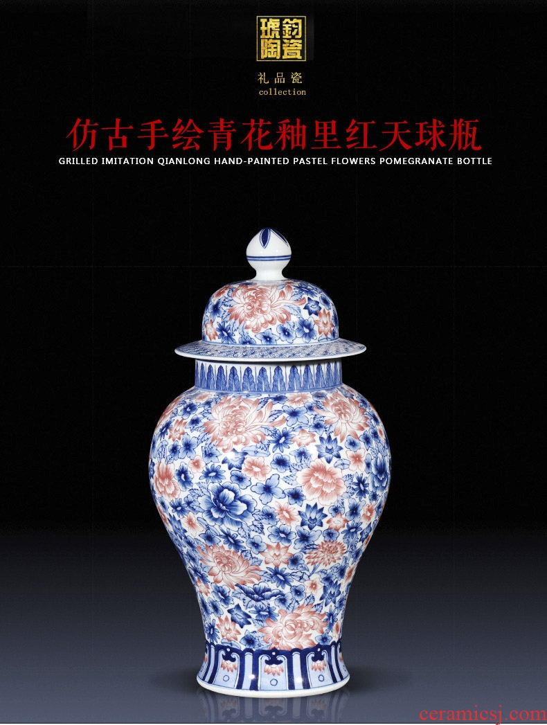 Jingdezhen ceramics imitation qianlong hand-painted general blue and white porcelain jar of storage tank of the sitting room adornment of new Chinese style furnishing articles