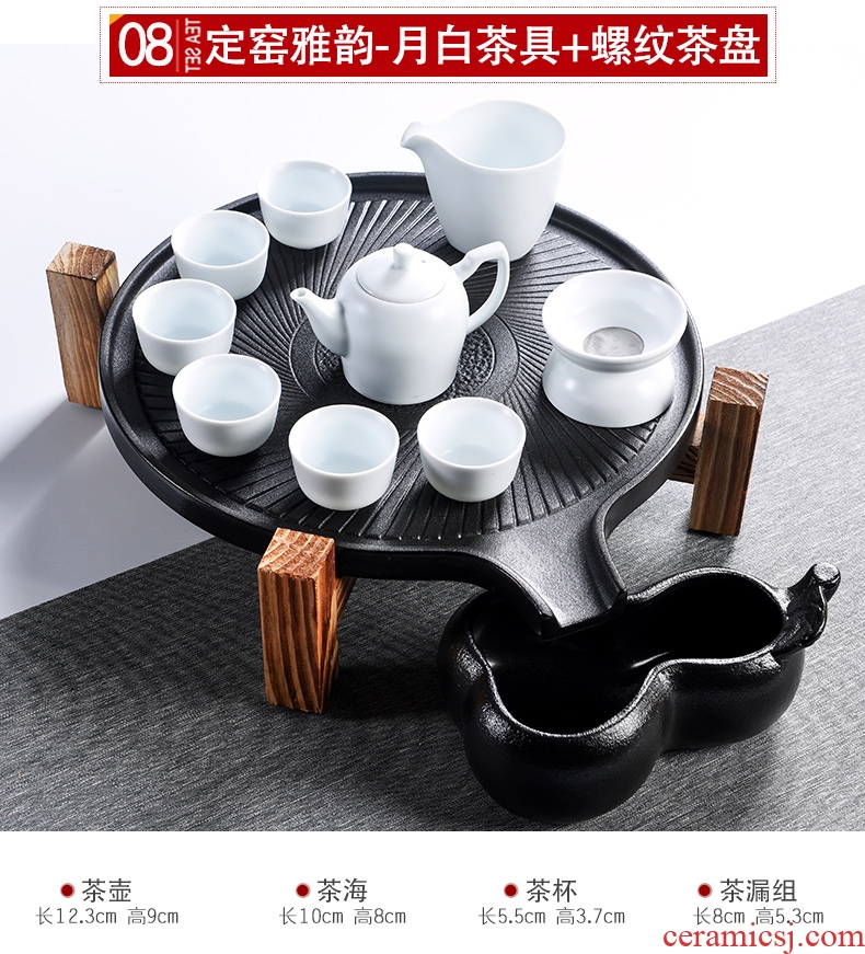 Porcelain god contracted Japanese tea ceremony household utensils suit real wood double stone mill ceramic cups tea tray tea tea