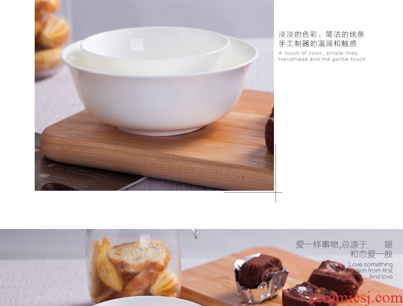 Jingdezhen ceramic tableware bowl suit Chinese style household pure white eat bowl large rainbow noodle bowl microwave soup bowl