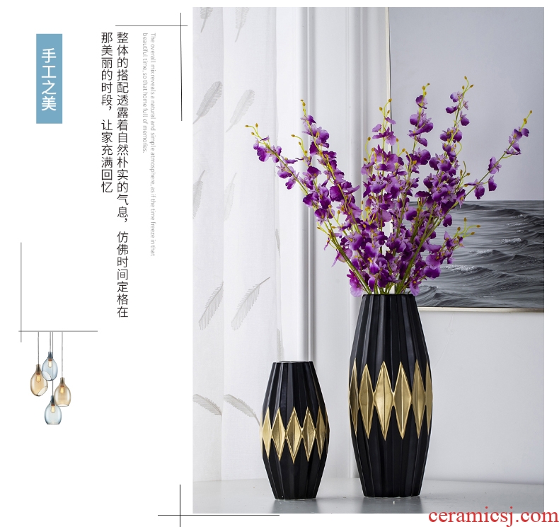 Jingdezhen ceramic household adornment black vase, the sitting room porch place vase dried flower flower implement China northern Europe