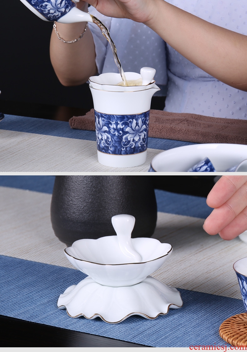 In tang dynasty ceramics kung fu tea tea accessories) white porcelain paint edge filter stainless steel mesh