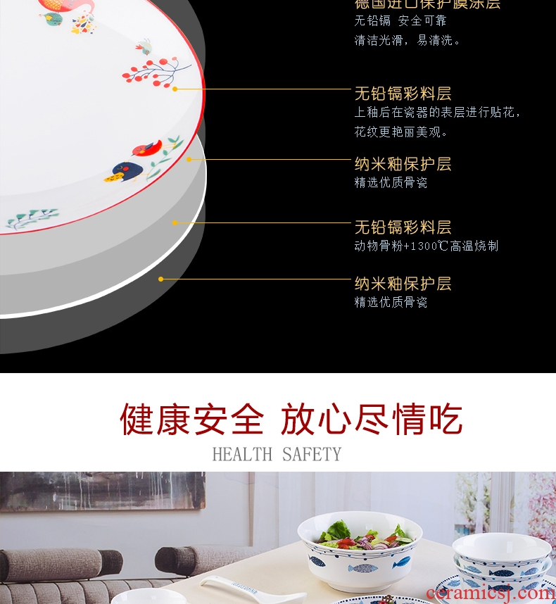 Jingdezhen ceramic dishes suit Japanese household lovely dinner cutlery creative bone porcelain bowl chopsticks pan spoon combination