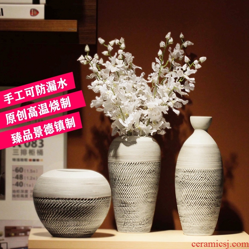 Vintage vase dried flower adornment is placed the sitting room TV wine table flower arranging art ceramic coarse pottery zen POTS