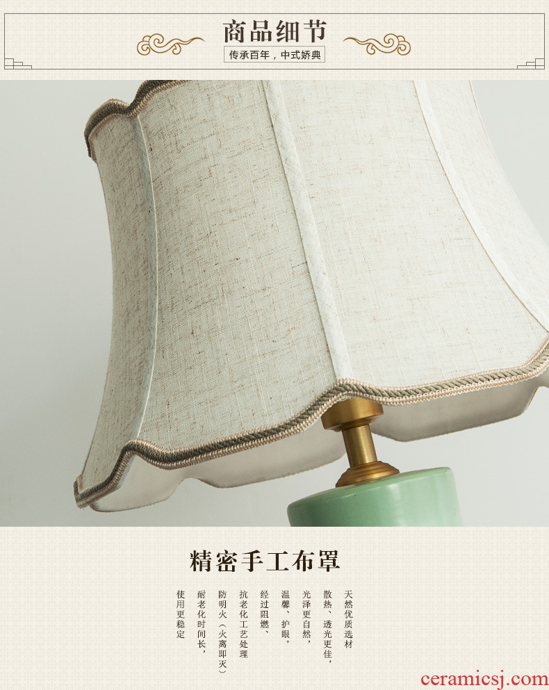 New Chinese style full copper ceramic desk lamp green pot-bellied contemporary sitting room bedroom berth lamp hotel study desk lamp, 1060