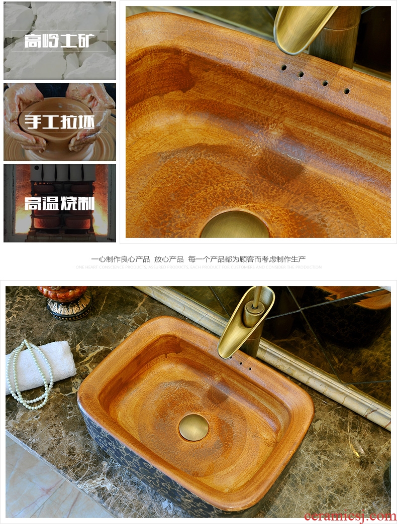 The elegant spillway hole ceramic art basin on the lavatory basin sink brown rectangle pattern