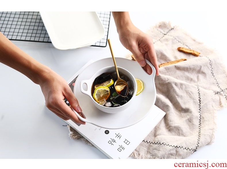 Japanese ceramics tableware household creative breakfast dish plate ears rectangle plate ears dish fish dish fruit plate