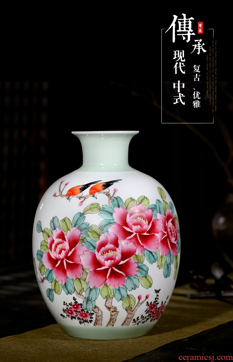 Jingdezhen ceramics hand-painted enamel vase flower arranging furnishing articles peony antique Chinese style household act the role ofing is tasted in the living room