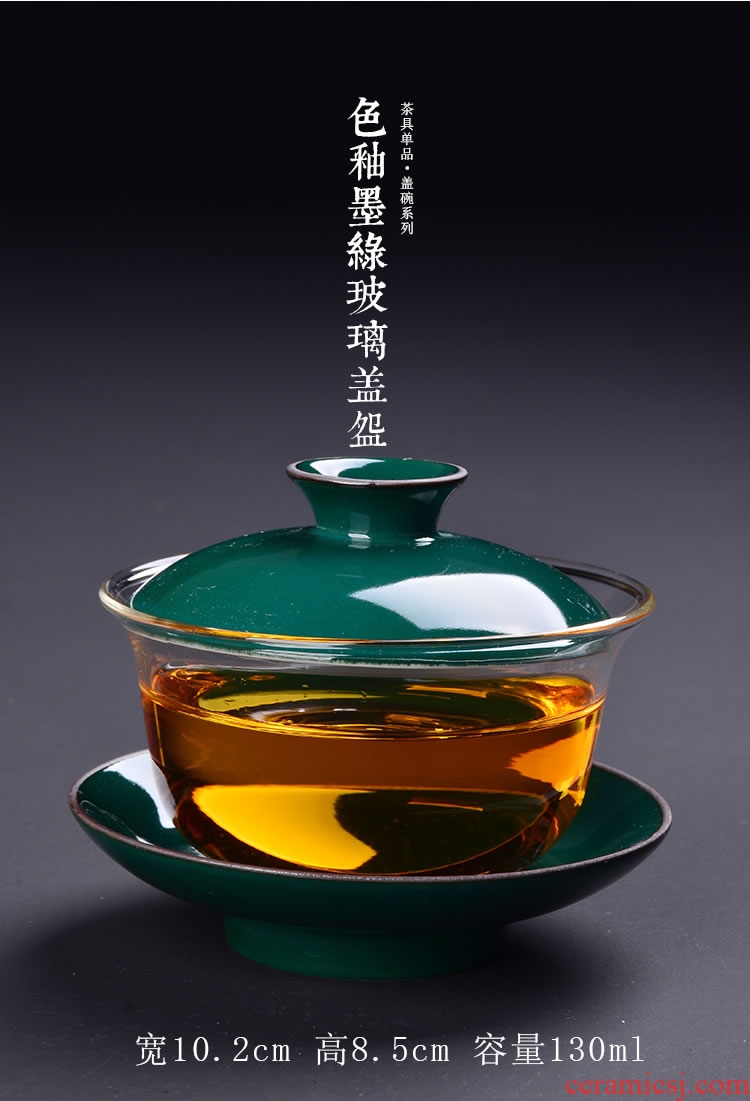 Green tea only three ceramic hand-painted tureen heat-resistant glass bowl kung fu tea bowl to tea tea cups