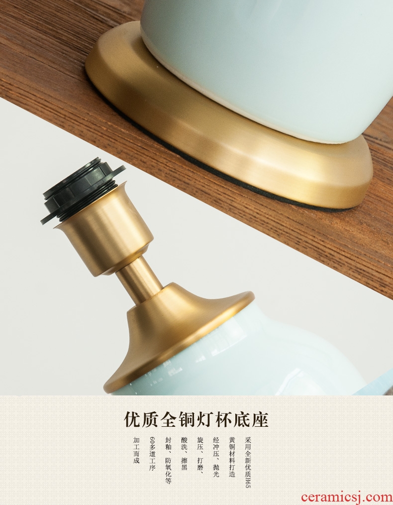 Desk lamp of bedroom the head of a bed of modern American contracted copper decoration ceramics study hotel guest room desk lamp sitting room 1053