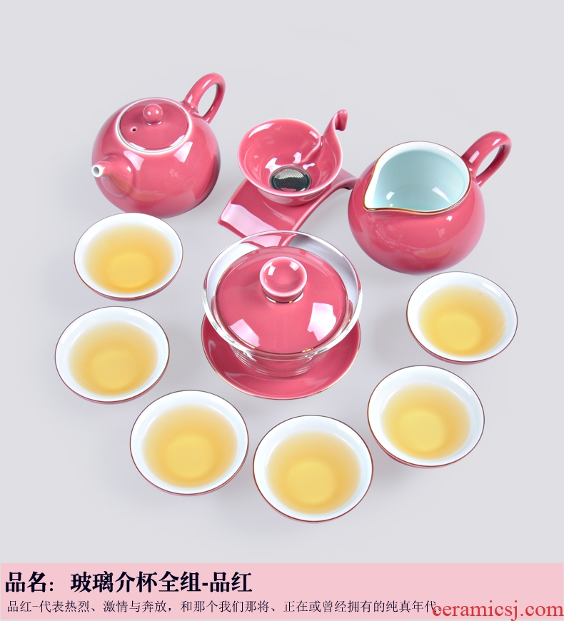 Thyme tang tea household glaze ceramic tea set a complete set of kung fu tea kettle GaiWanCha Japanese sea