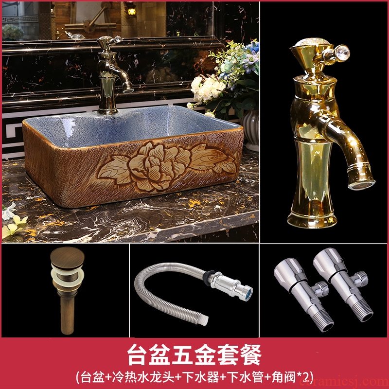 Archaize square lavatory art stage basin sink vintage wash gargle ceramic face basin hotel restaurant single basin