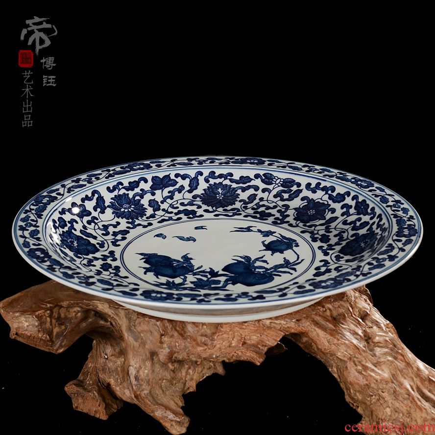 Jingdezhen ceramics fine hand draw archaize peach hang dish dish dish of blue and white porcelain home decoration hanging plate