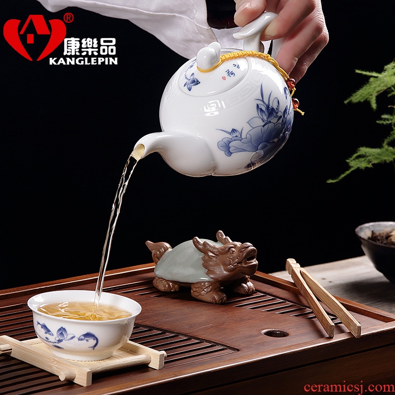 Recreational product blue filter high white ceramic tea set travel pu-erh tea pot teapot single porcelain teapot kung fu tea bowl