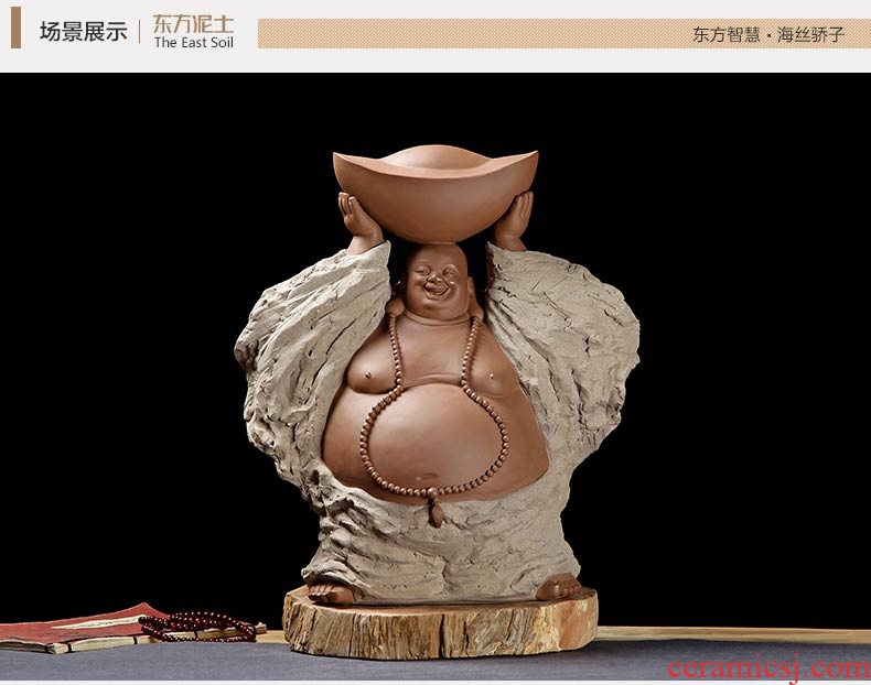 Oriental soil coarse pottery zen furnishing articles ceramic sculpture art housewarming gift/wealth old D40-02