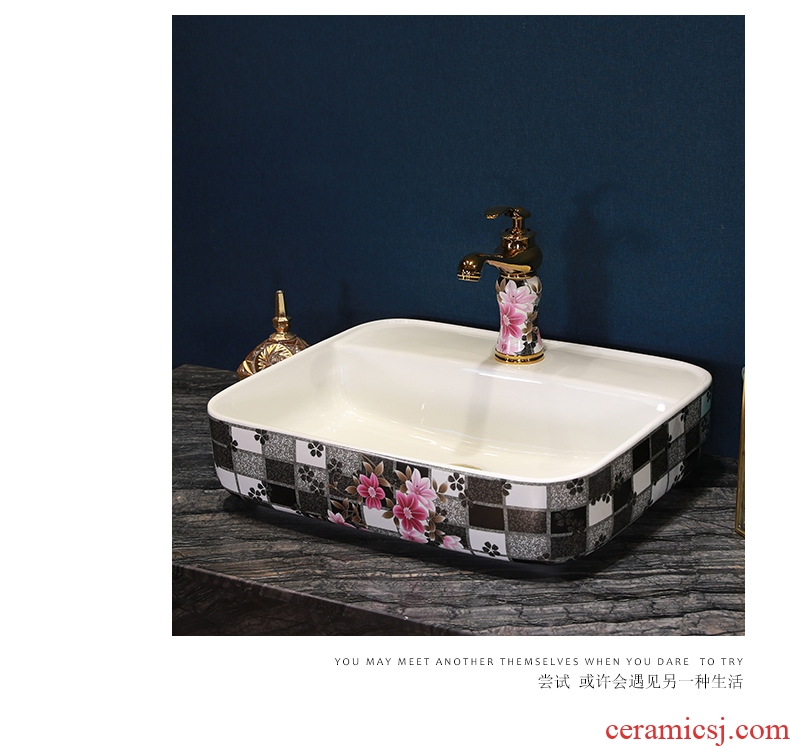 Jingdezhen stage basin of continental basin bathroom ceramic face basin household basin sink rectangular art