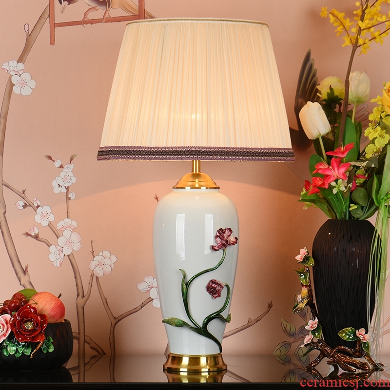 Ou all copper colored enamel lamp bedside lamp American contracted sitting room bedroom luxury villa ceramic decoration lamp