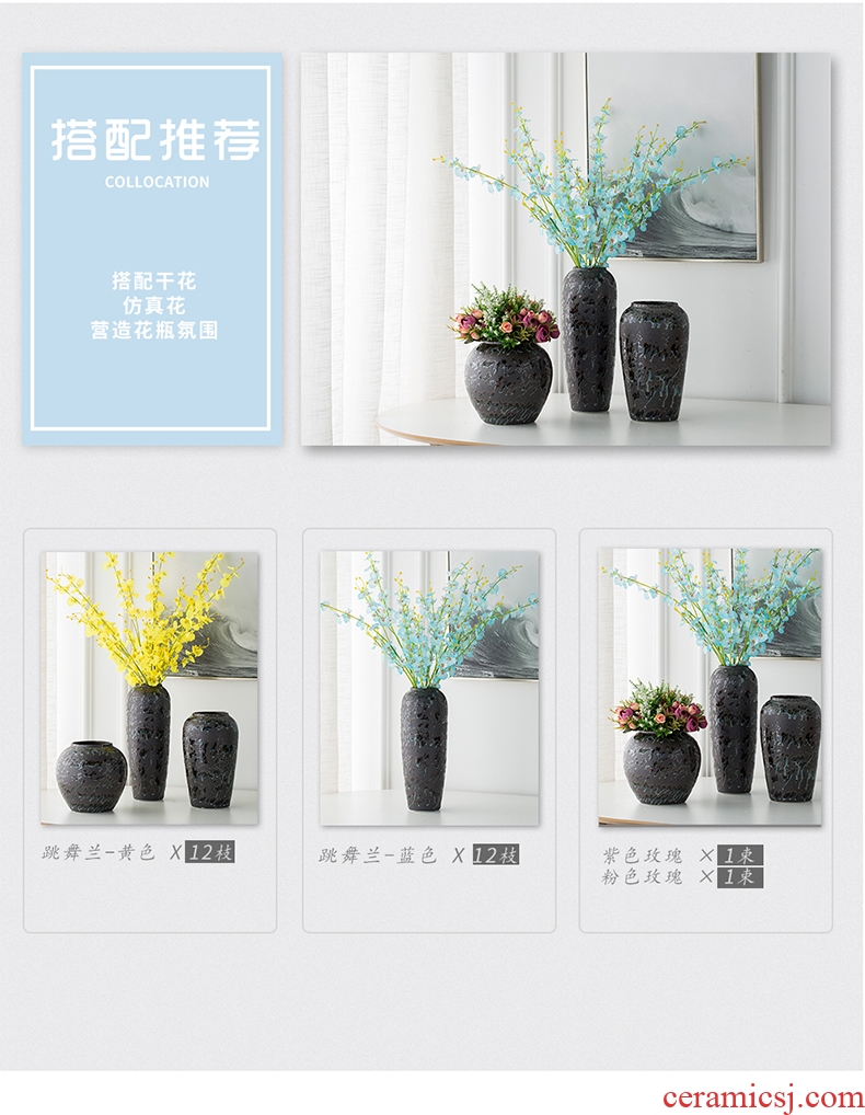 Jingdezhen living room TV cabinet porcelain vase porch archaize ceramic bottle furnishing articles black flower implement retro decoration bottles