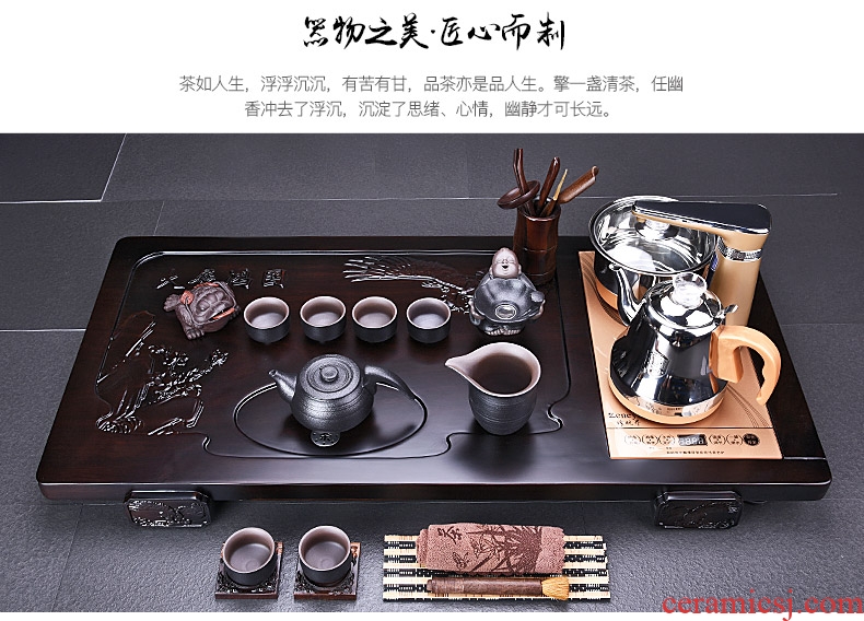 HaoFeng violet arenaceous kung fu tea set suit household ebony wood tea tray tea tea ceramic teapot teacup