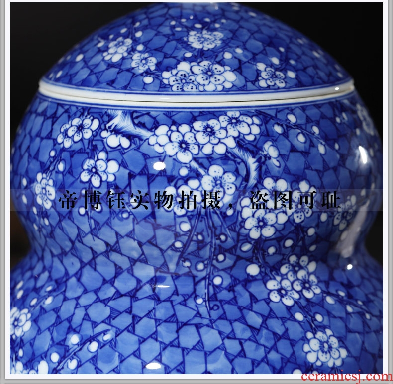 Antique hand-painted porcelain of jingdezhen ceramics ice plum gourd can save tea tea house furnishing articles pure manual pull embryo