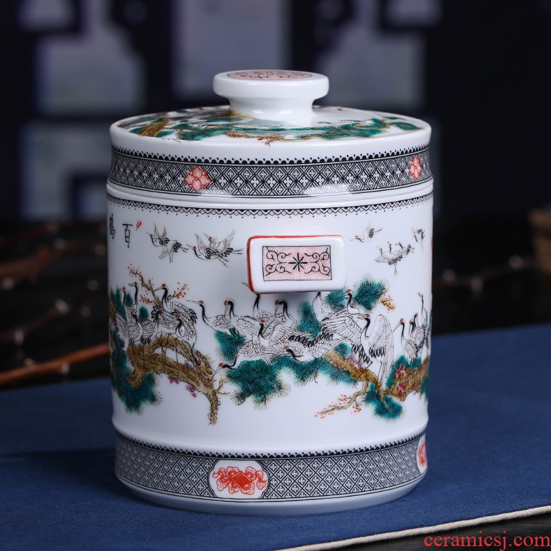 Jingdezhen ceramic hand-painted restoring ancient ways the crane figure caddy household Er tea tea cake box sealed cans