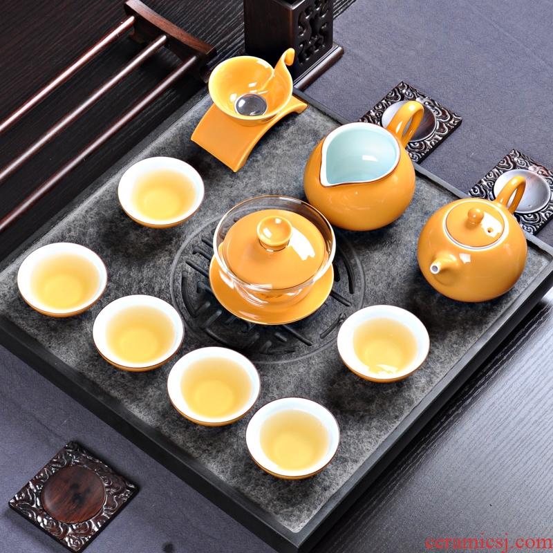 Thyme tang tea household glaze ceramic tea set a complete set of kung fu tea kettle GaiWanCha Japanese sea