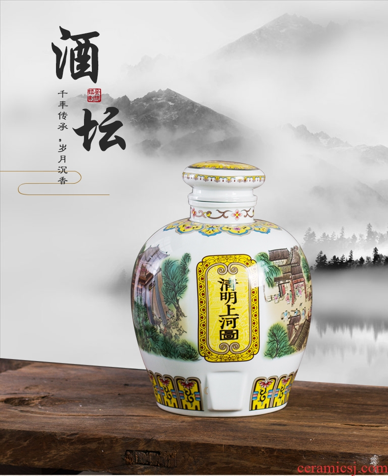 Ceramic wine jar it household of Chinese style liquor pot rice wine 10 jins 20 bubble wine sealed with cover bottle of the ancients