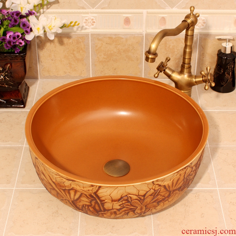 Jingdezhen JingYuXuan ceramic wash basin stage basin sink art basin basin deep carved stone lotus