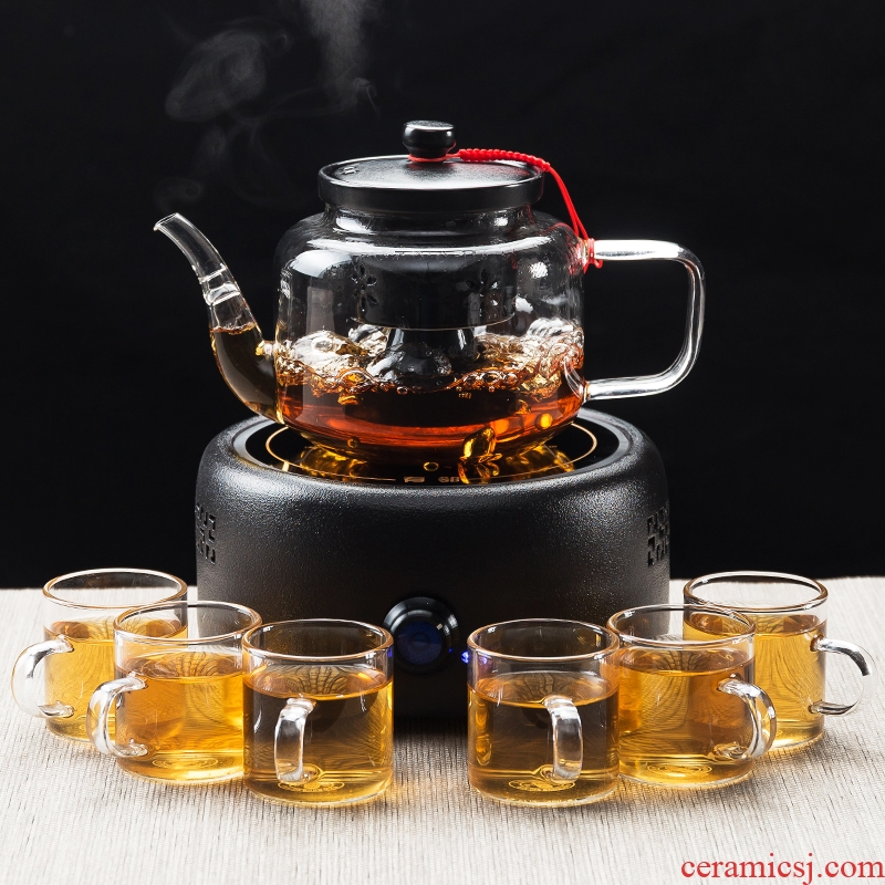 Qin Yi glass tea steamer pu-erh tea boiled tea ware suit ceramic teapot tea set household electrical TaoLu kung fu tea cup