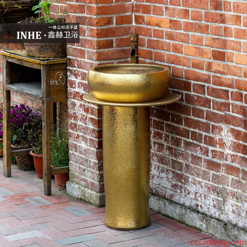 Ceramic pillar lavabo golden toilet ground integrated household indoor hotel commode basin column