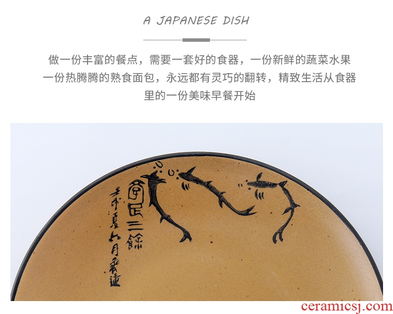 Jingdezhen ceramic plate household food dish creative personality big flat circular plate tray is Japanese dishes
