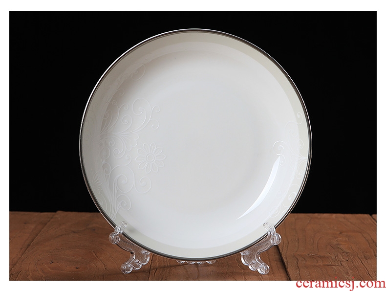 Jingdezhen ceramic round plate creative household of Chinese style rice dish dish steak 8 inches deep dish plate tableware