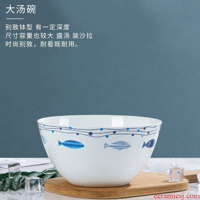 Bone porcelain bowl home 9 inches large rainbow noodle bowl of jingdezhen ceramic bowl creative Japanese tableware lovely large soup bowl