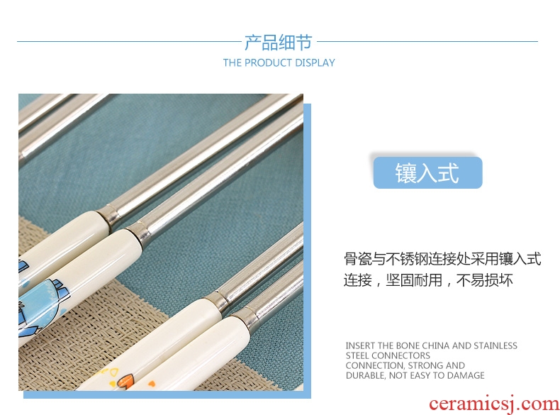 Household ceramic handle parent-child creative family no cute suit portable stainless steel chopsticks tableware