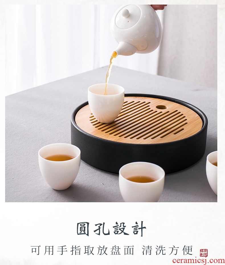 Home small tea table jingdezhen ceramic dry foam Taiwan tea tray household circular kung fu tea tea water water
