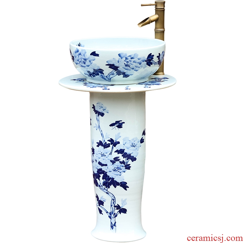 Vertical lavabo ceramic column household toilet basin outdoor one landing the pool that wash a face of blue and white porcelain basin