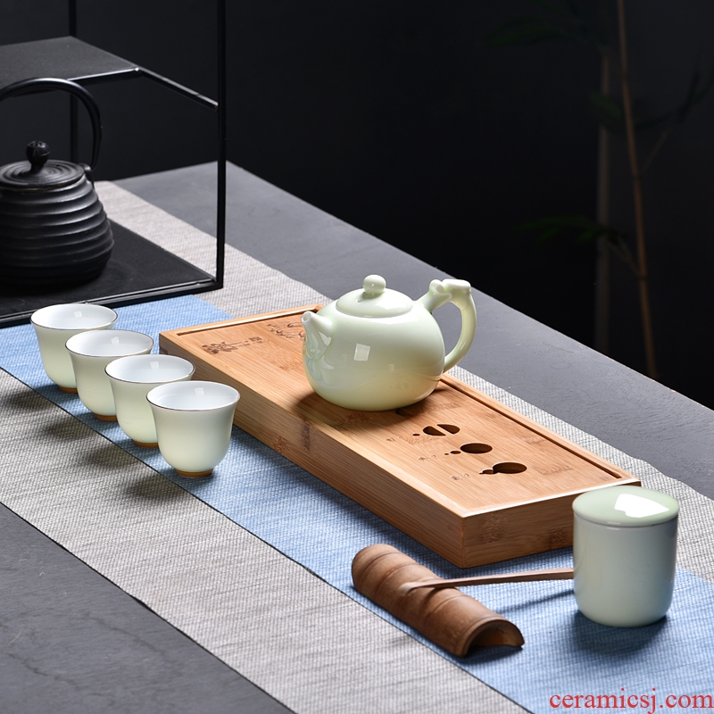 Hong bo need a complete set of ceramic tea set ground water bamboo dry bubble little Japanese kung fu tea tray