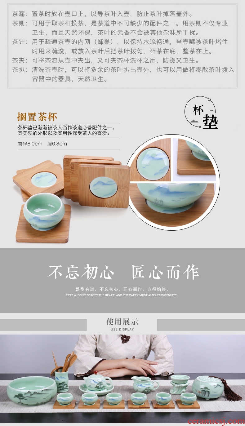 In the tang dynasty celadon hand-painted kung fu tea set ceramic teapot teacup 6 gentleman tea ceremony of a complete set of Japanese household