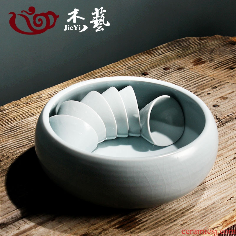 Jade art tea set your kiln tea wash a large piece of open your porcelain kung fu tea set ceramic bowl writing brush washer household tea ceremony with zero