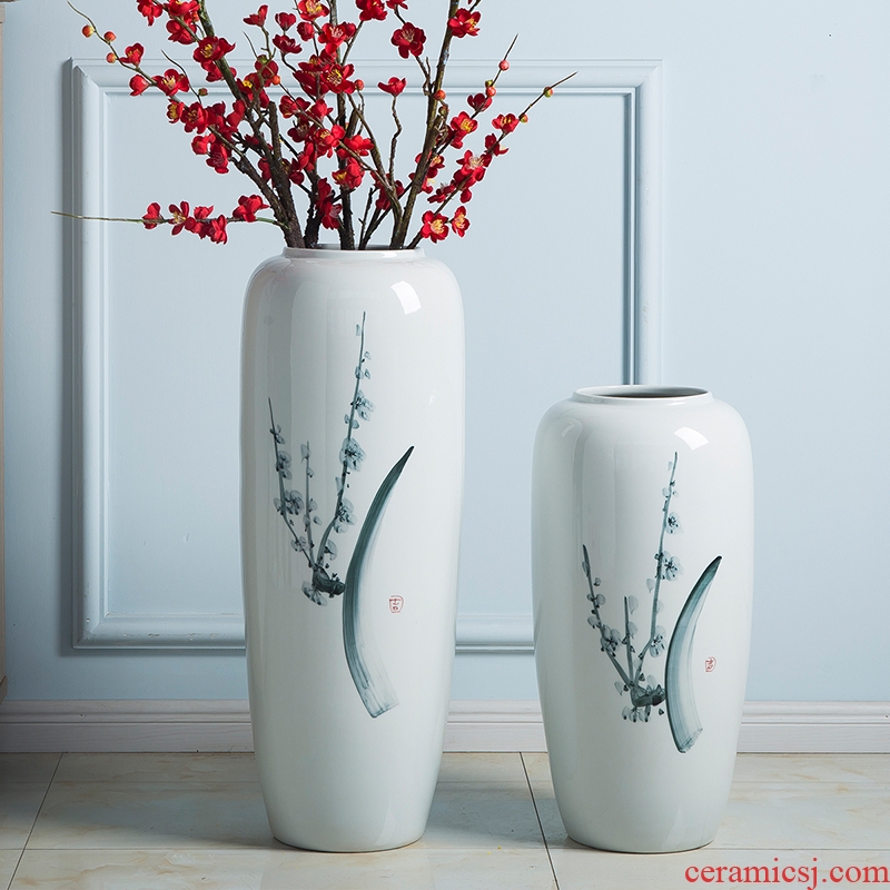 Jingdezhen ground vase living room TV cabinet flower arranging Chinese example room adornment is placed large white vase