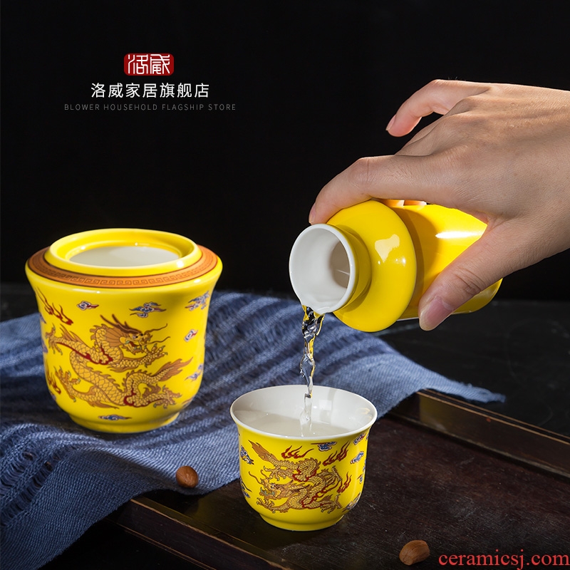 Ceramic wine temperature hot hip archaize nostalgic warm hot hip flask household of Chinese style yellow glass jingdezhen wine suits
