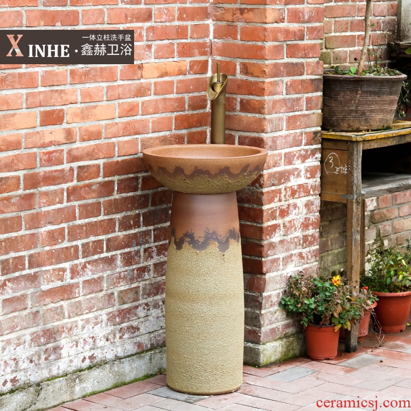 Simple column basin ceramic pillar lavabo outdoor balcony toilet ground vertical commode basin