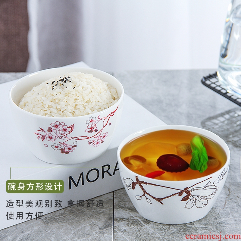 Jingdezhen ceramic square eat bowl household contracted rice bowls creative lovely tableware porringer 4.5 inches