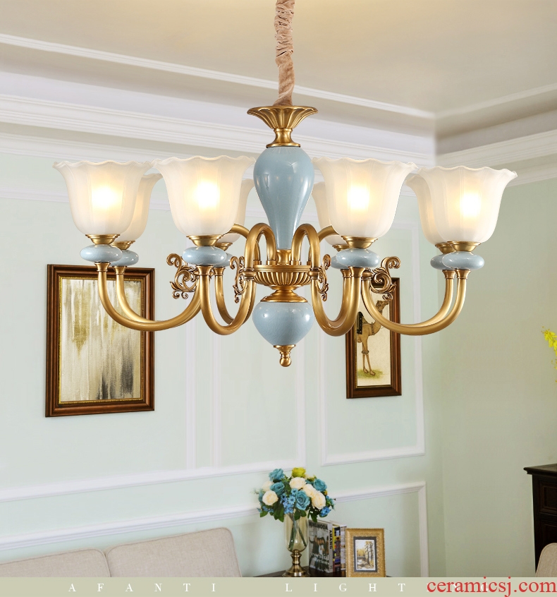 Any lift european-style full copper chandelier lamps and lanterns of the sitting room is contracted American bedroom creative personality ceramic lamp hall restaurant