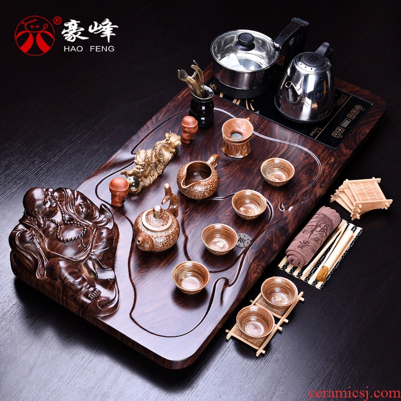 HaoFeng purple sand tea set home kung fu automatic ceramic cups teapot electric furnace tea tea tea tray