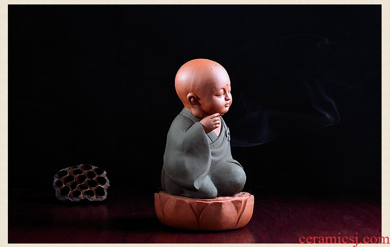 Oriental clay ceramic little novice monk censer furnishing articles creative living room bedroom incense coil aroma stove/D48-92