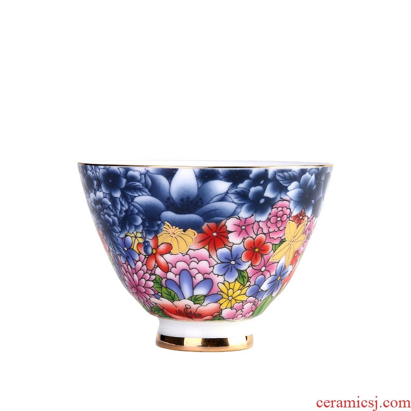 Flower is splendid main hand colored enamel one cup of ceramic cups kung fu tea set high single cup dehua white porcelain tea light