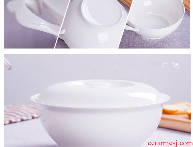 Bone China jingdezhen ceramic white ribbon soup pot cover large household pot soup basin healthy environmental protection